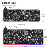 Cherry Blossom Wireless Charging Mouse Pad for Mobile Phone Extra Large Gaming Mousepad with 13 Lighting Modes Extended Desk Mat for MacBook PC Laptop Desk Office Home Gaming